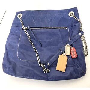 Coach Poppy Leather Slim Tote w/ Sliding Chain, Cobalt Blue